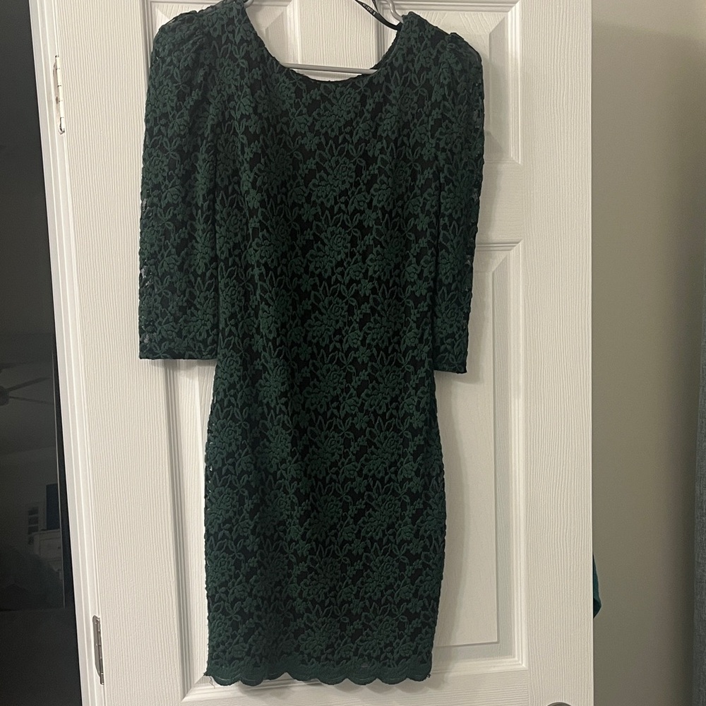B Darlin Dark Green Lace Long Sleeve Dress